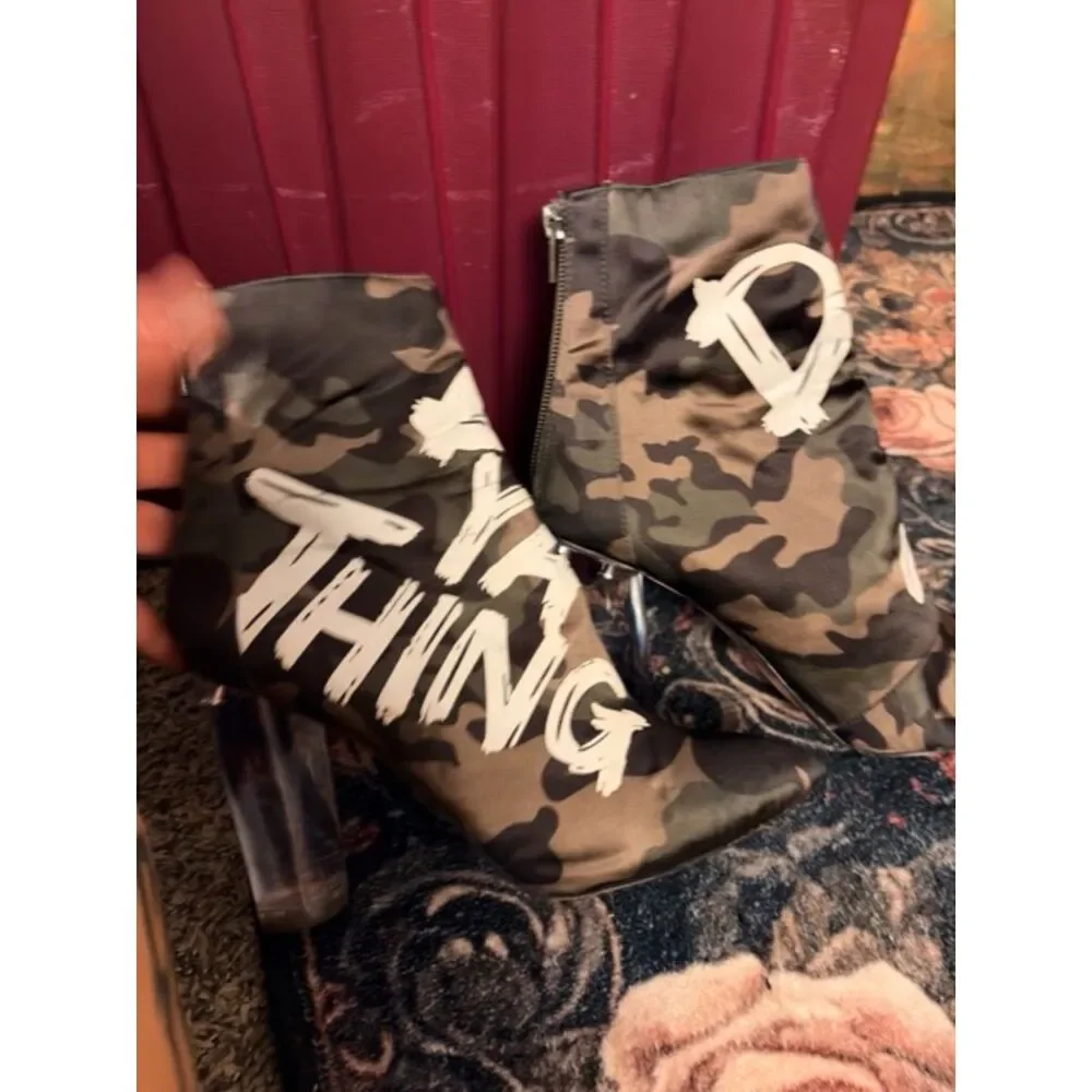 ALDO Do Ya Thing Camo Clear Heel Booties Sz 6